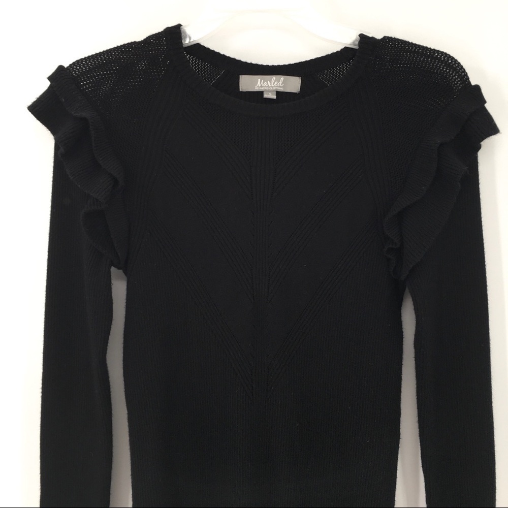 Marled Black Ruffled Sweater - Picture 2 of 9